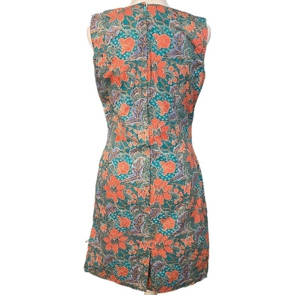 Vintage 70s Talon Blue Sleeveless V Neck Back Zip Slit Floral Dress small 4 - Picture 8 of 16